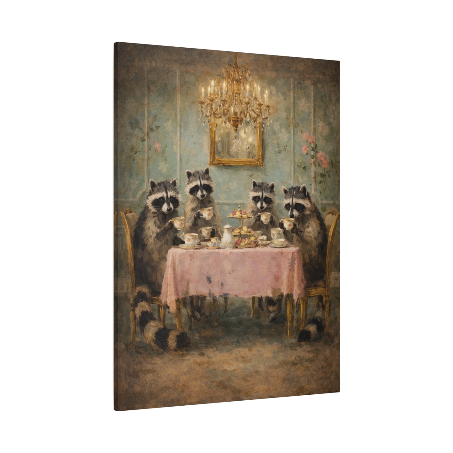 Vintage Raccoon Tea Party Canvas