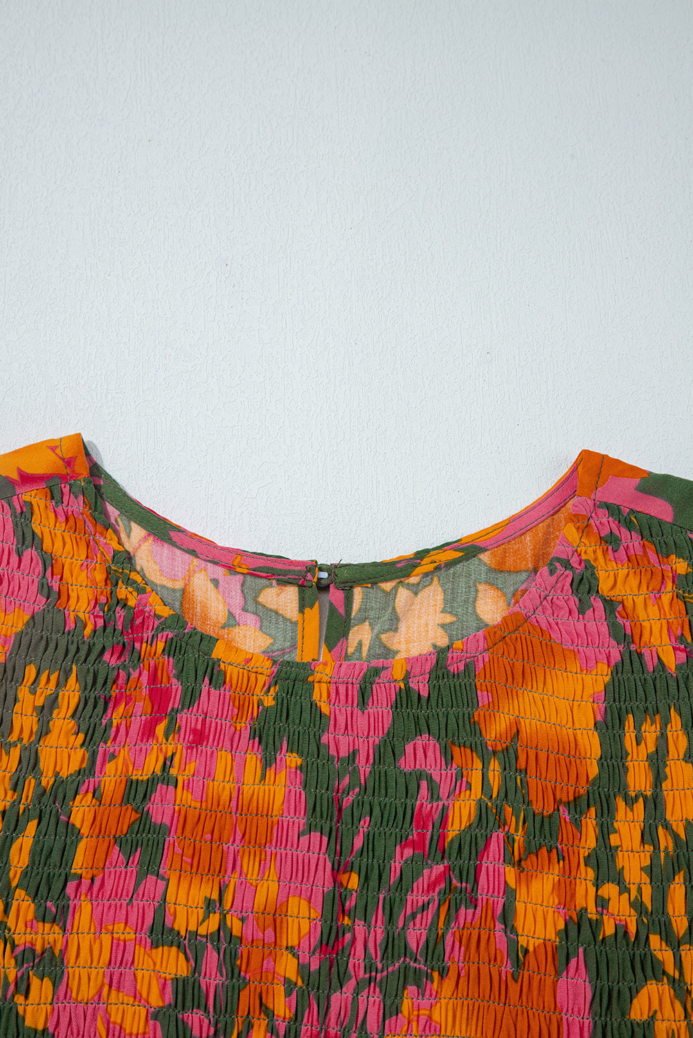 Orange Floral Puff Sleeve Smocked Bodice Frill Tiered Dress