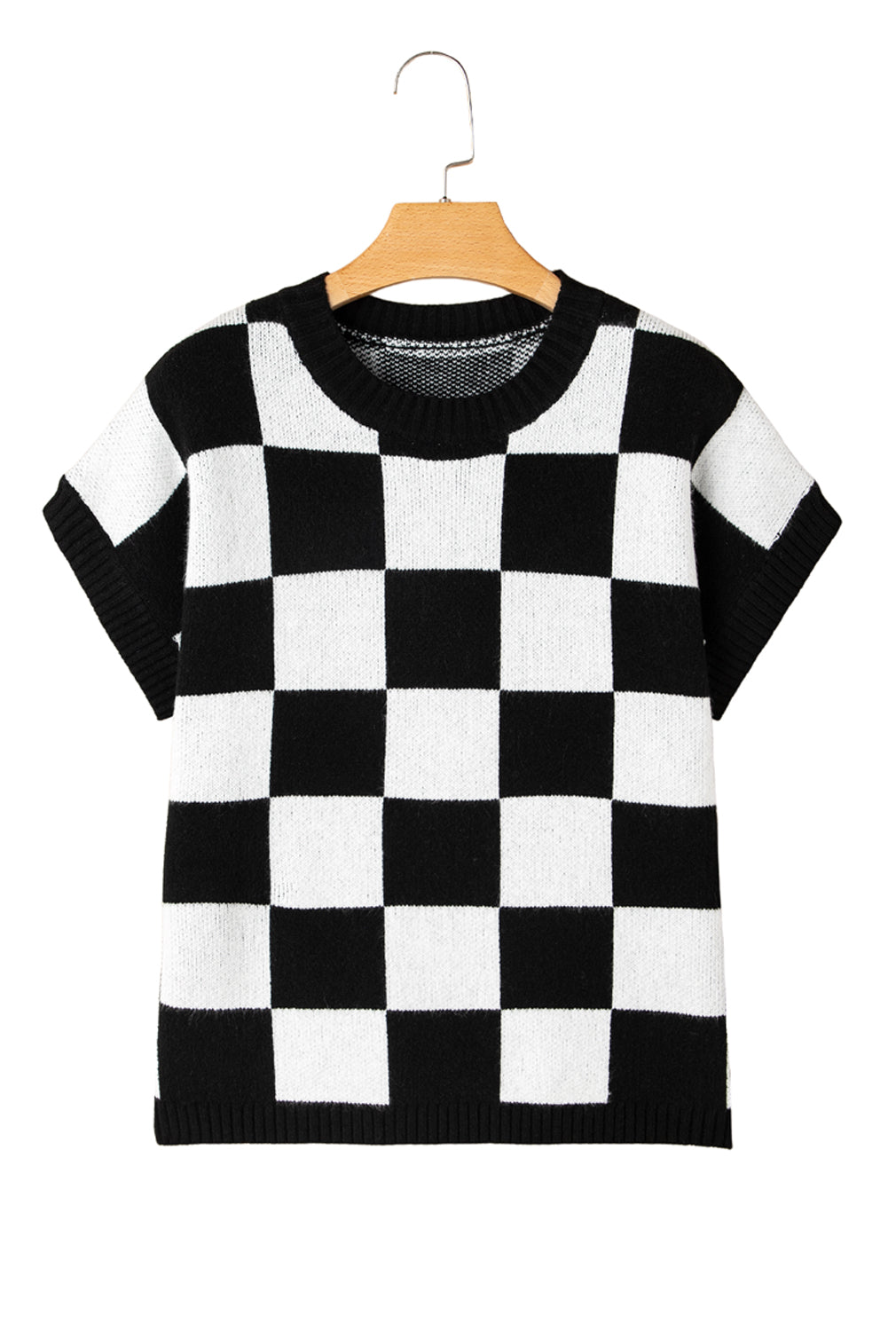 Black Colorblock Plaid Knit Vest