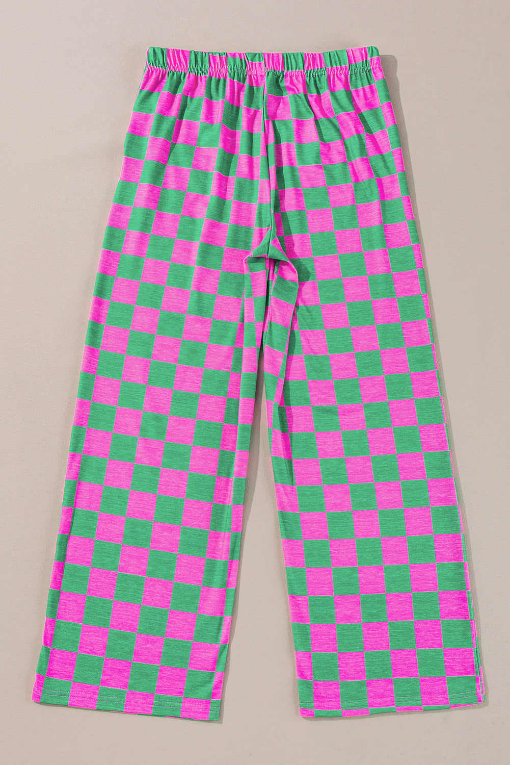 Green Checkered Print High Waist Wide Leg Pants