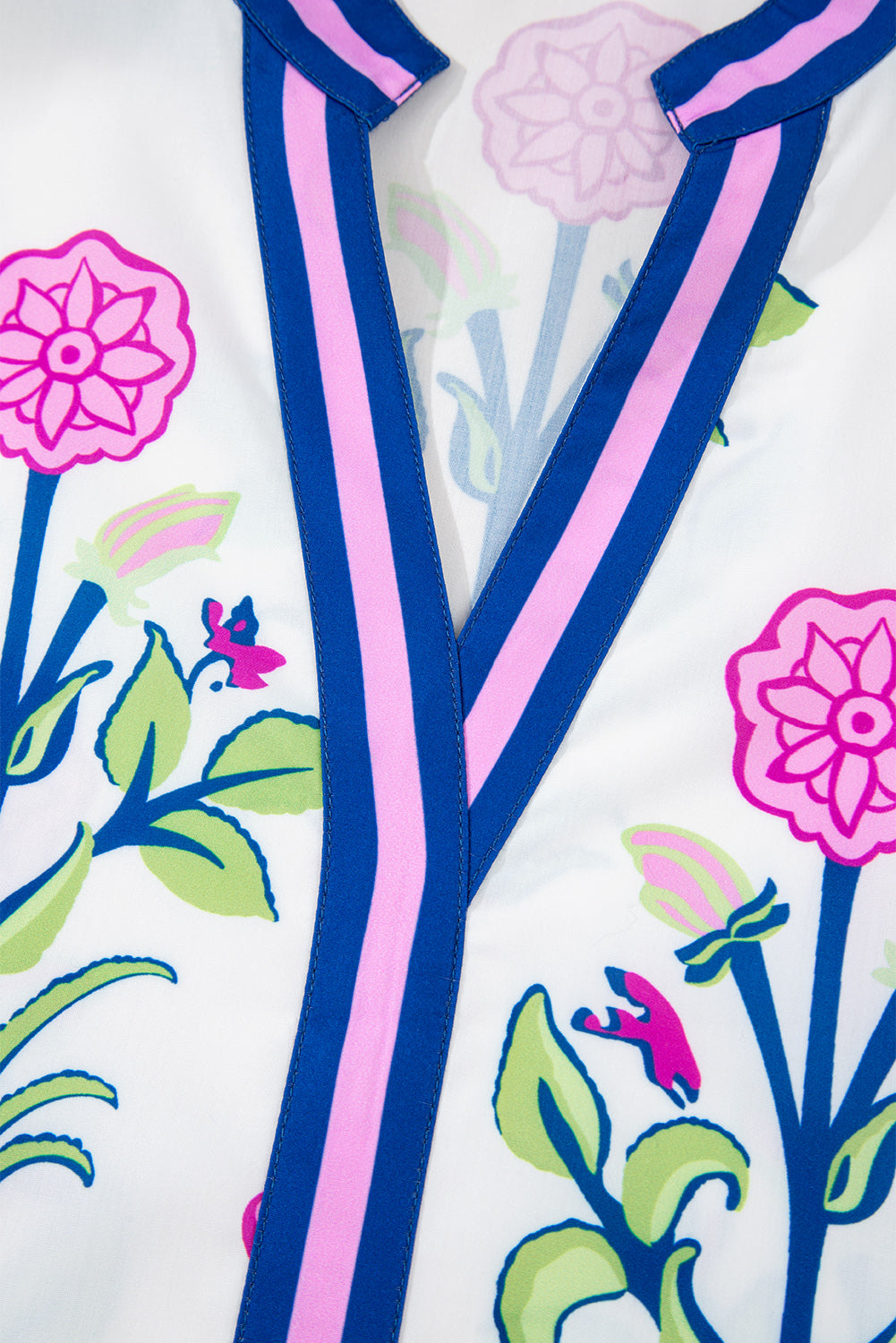 White Floral Print Pop of Color V Neck Mini Dress