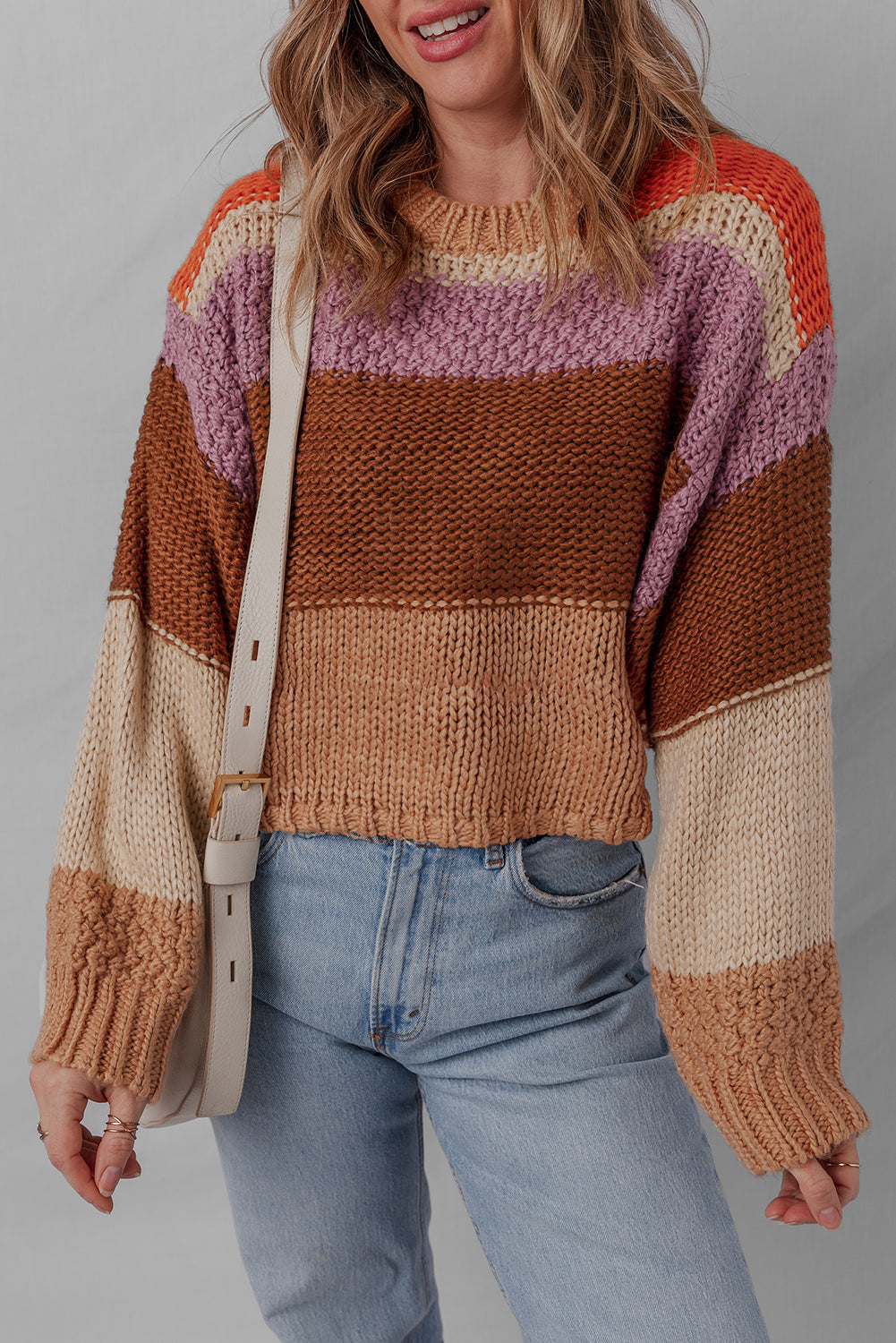 Multicolour Cropped Colorblock Knitted Sweater