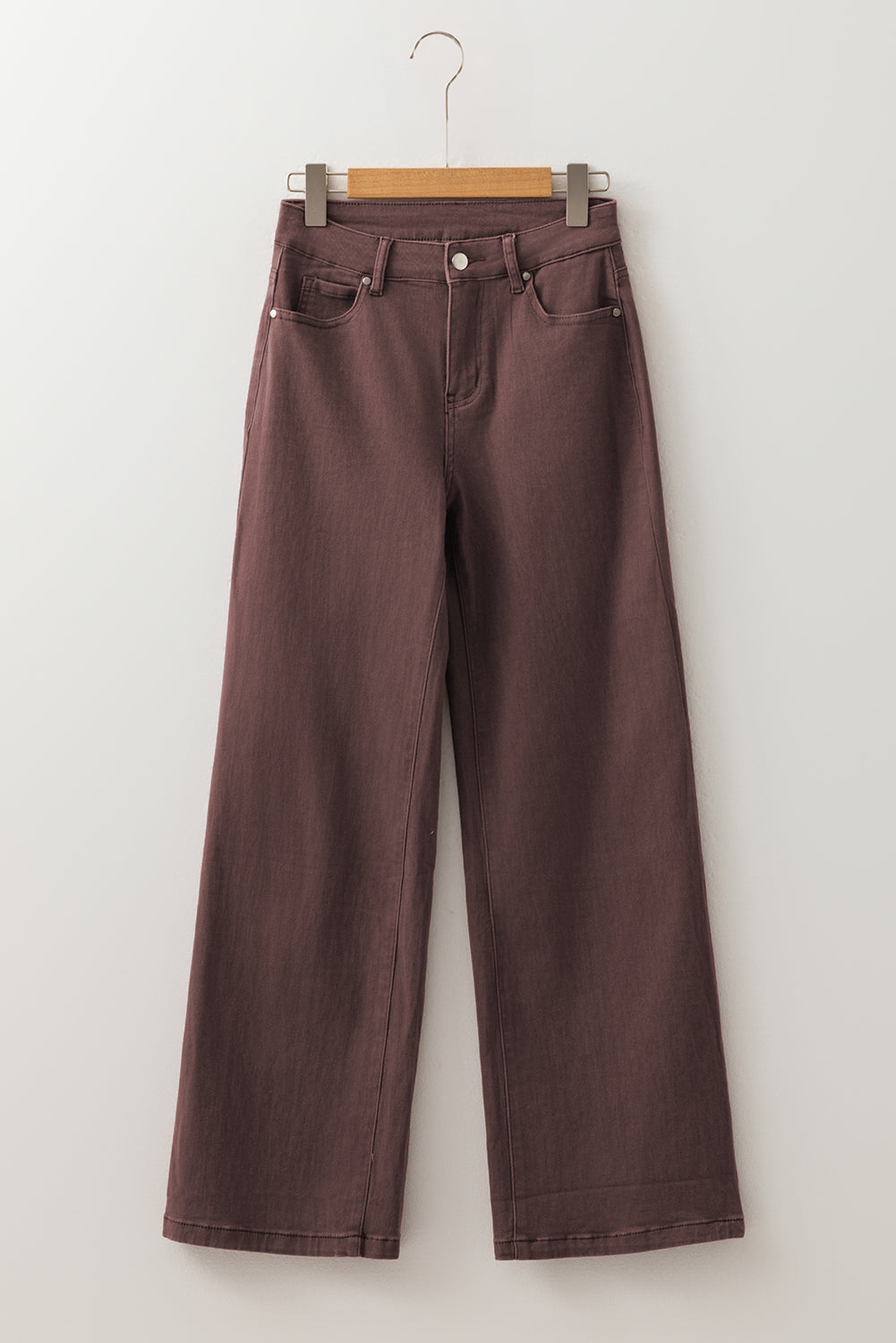 Coffee Solid Color Loose Straight High Waist Jeans