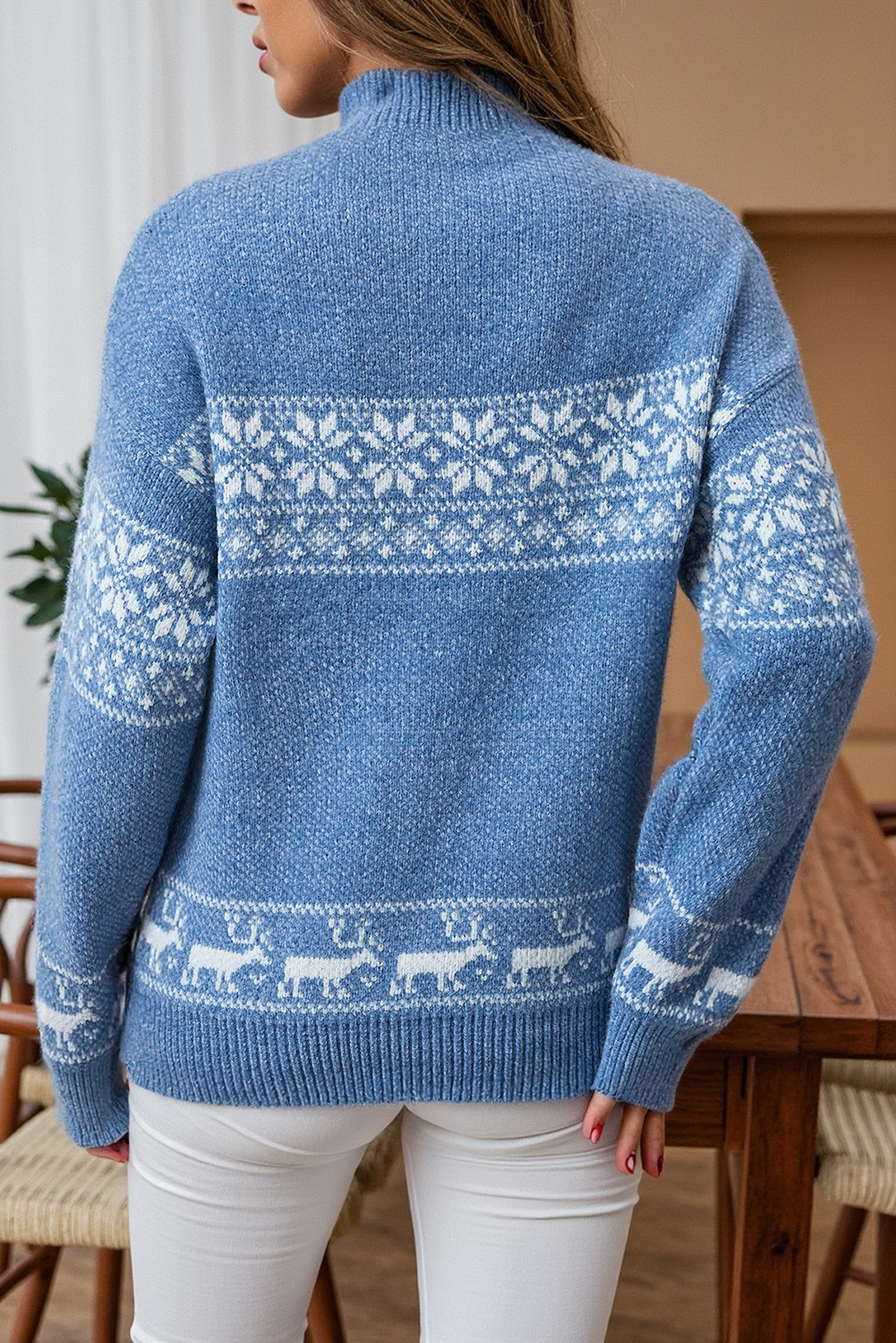 Ashleigh Blue Christmas Snowflake Jacquard Stand Neck Sweater