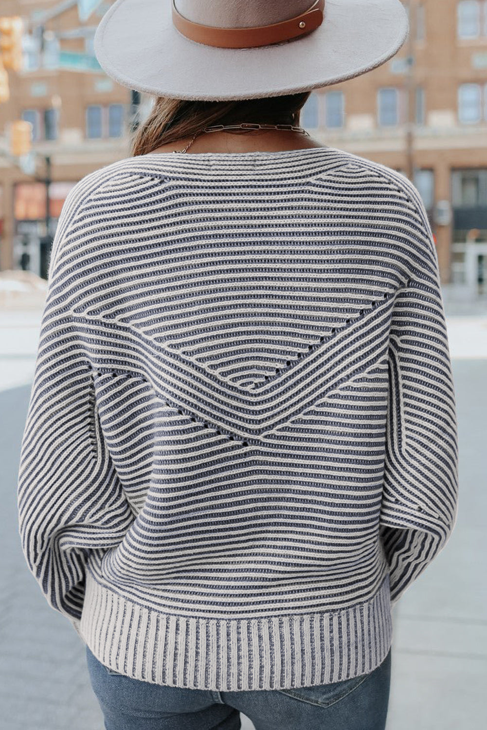 Ashleigh Blue Striped Print Ribbed Knit Raglan Sleeve Baggy Sweater