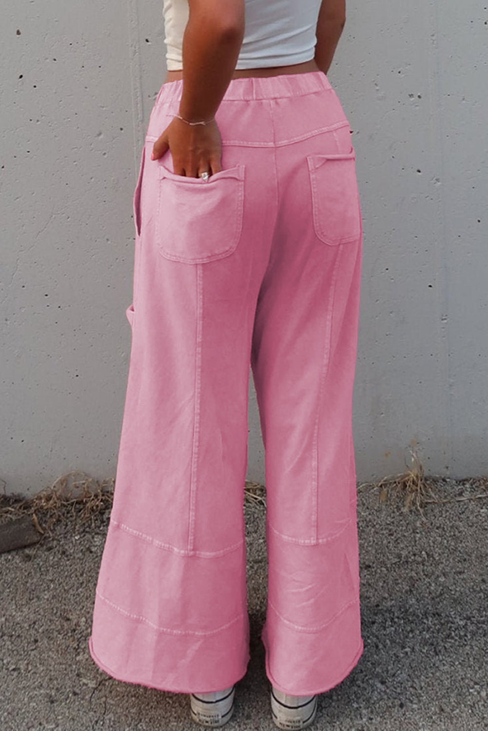 Bonbon Mineral Wash Exposed Seam Wide Leg Cargo Pants