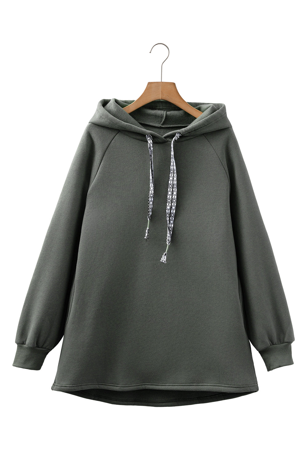 Raglan Sleeve Drawstring Hooded Tunic Sweatshirt
