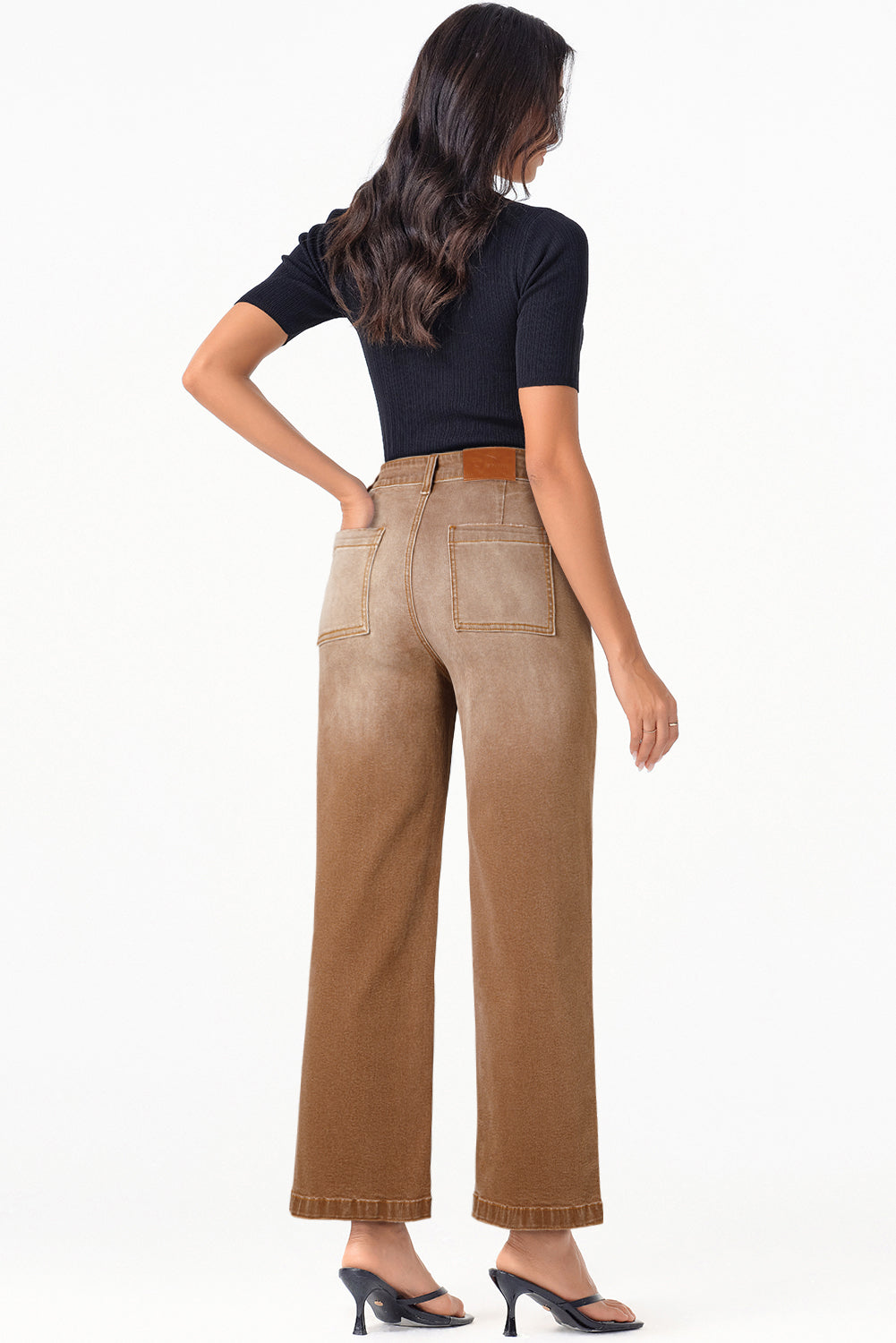 Brown Minimalist Patch Pocket High Waist Shift Jeans