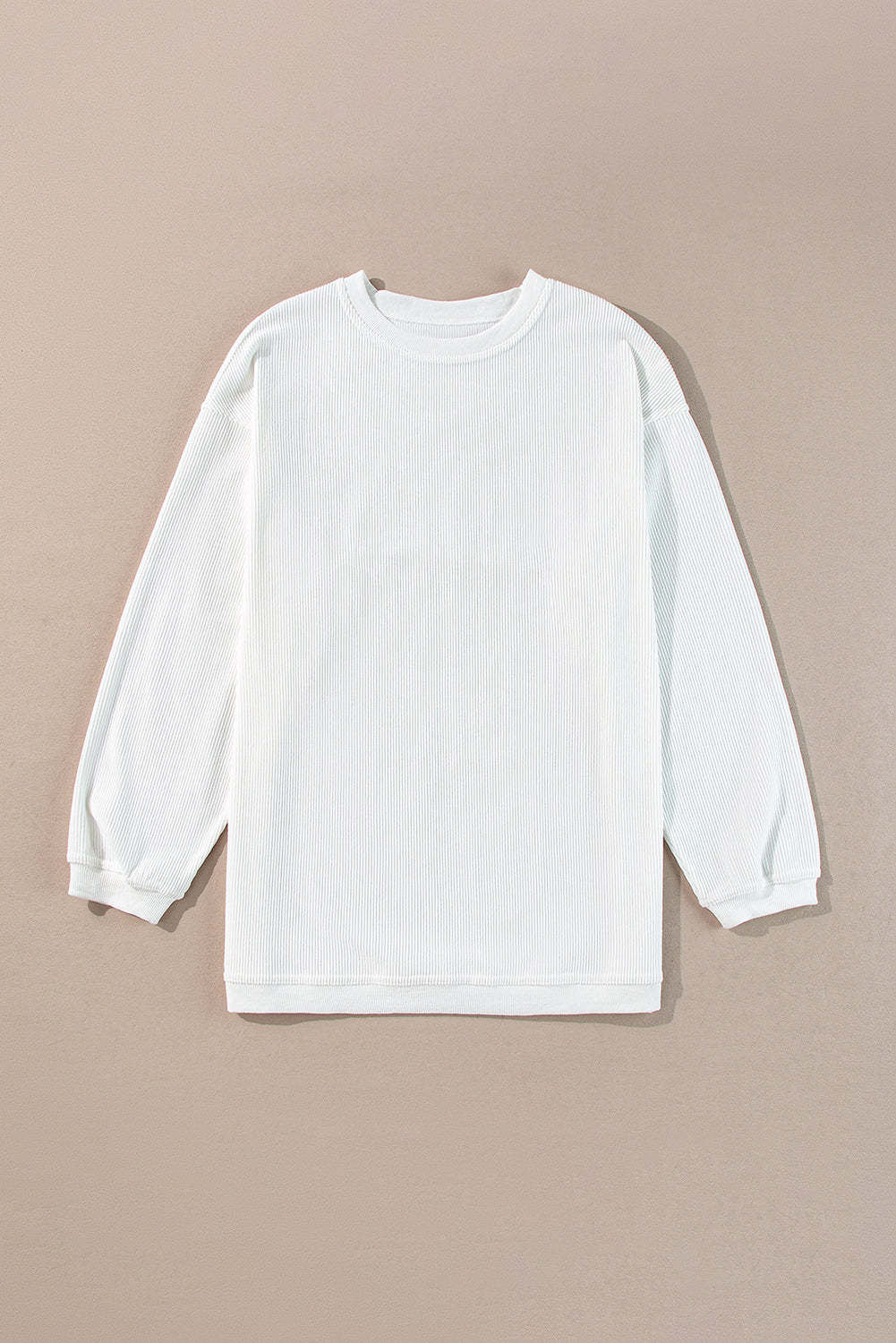 White Drop Shoulder Rib Knit Oversized Sweatshirt
