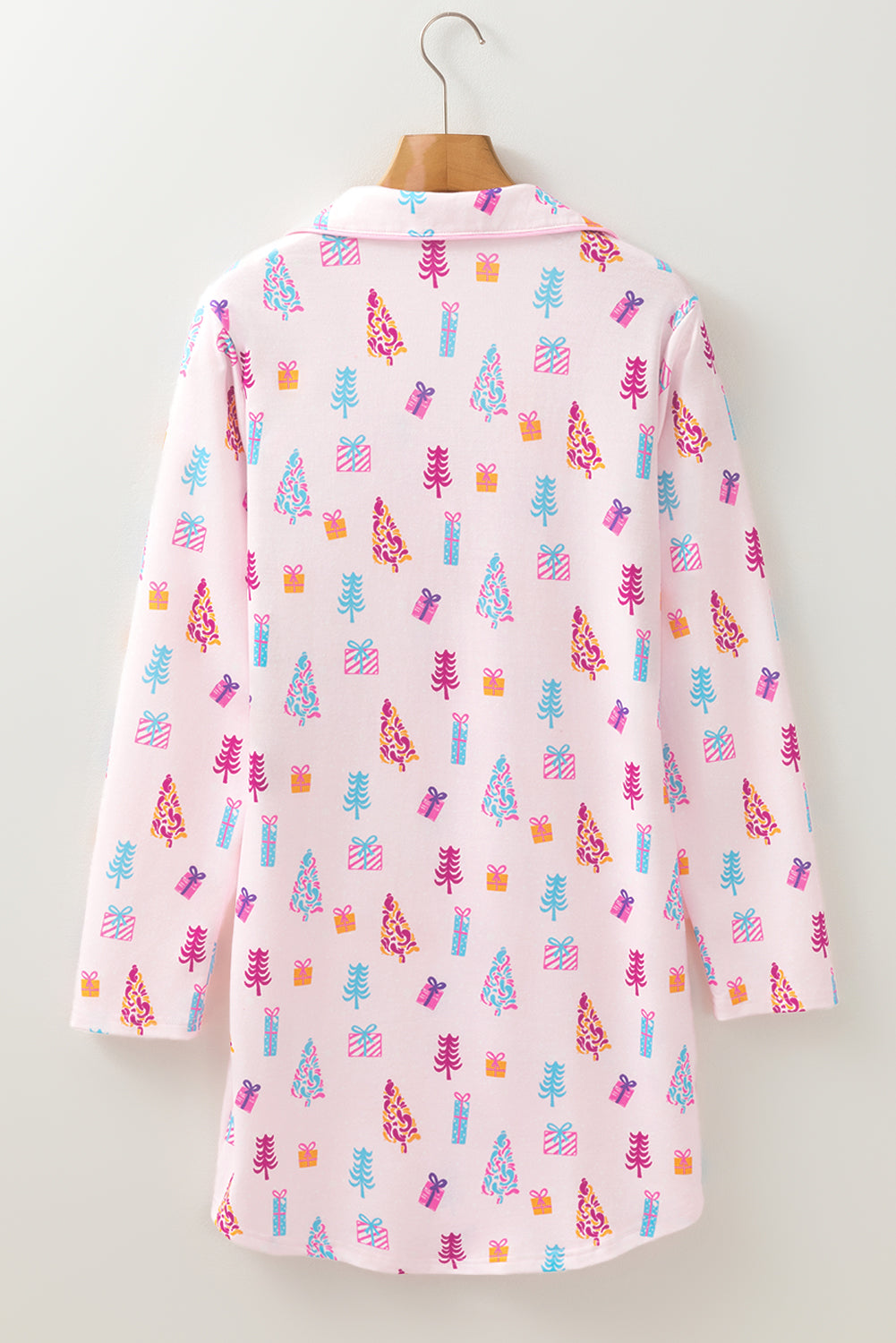 Pink Christmas Twinkle Tree Print Casual Shirt Sleep Dress
