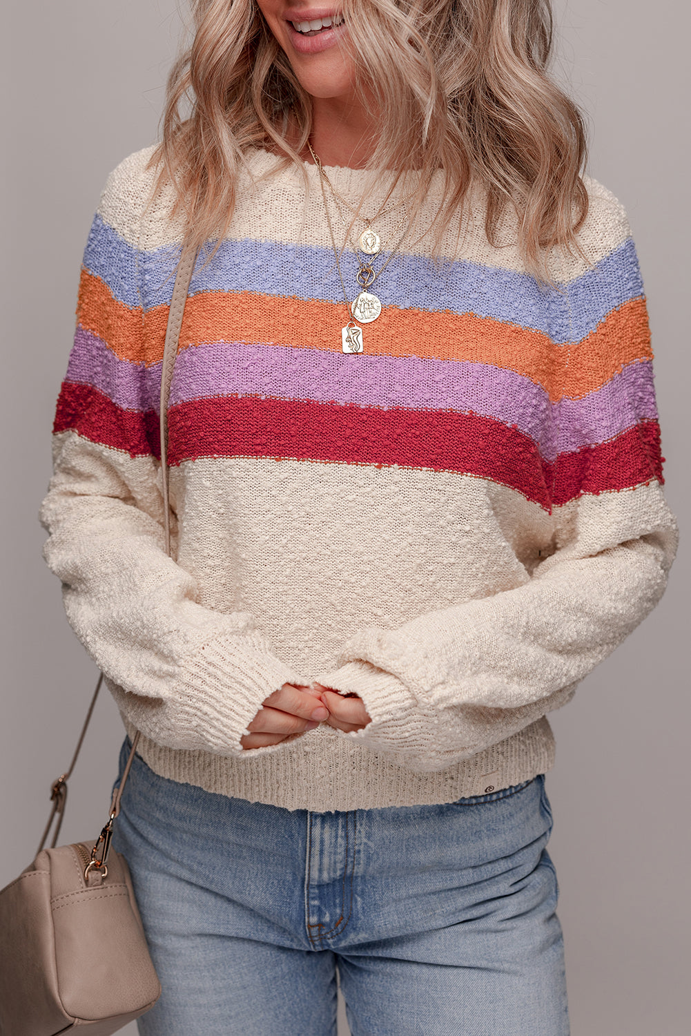 Jet Stream Striped Colorblock Drop Shoulder Textured Sweater
