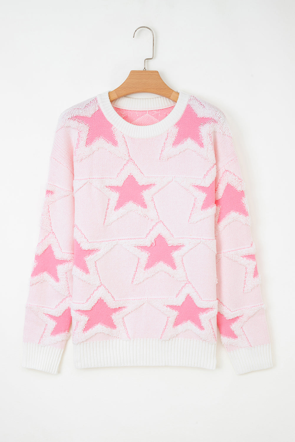 Sachet Pink Star Pattern Drop Sleeve Loose Sweater