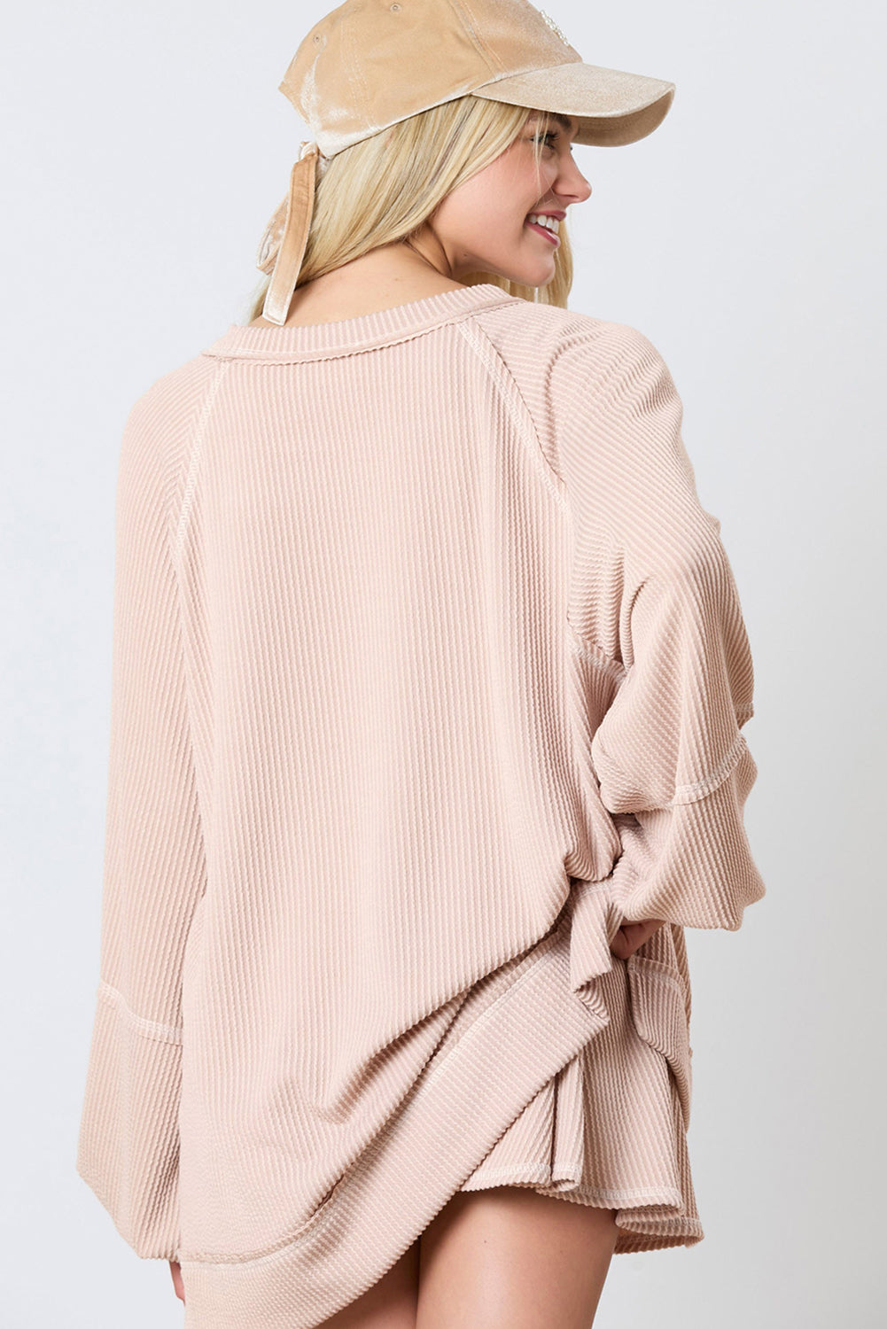 Jet Stream Corded Lantern Sleeve Pullover and Ruffle Mini Skirt Set