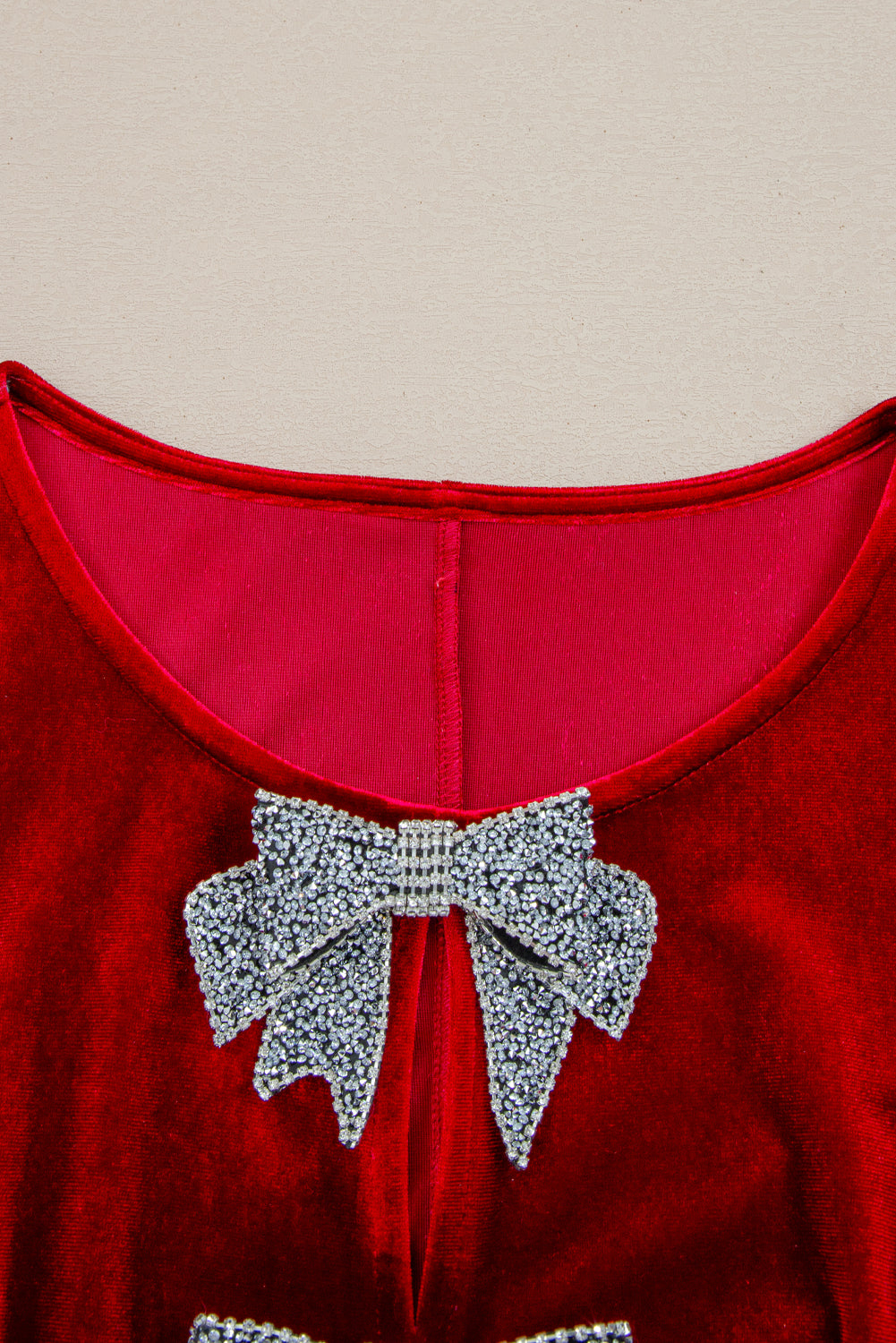Fiery Red Bowknot Decor High Waist Velvet Mini Dress