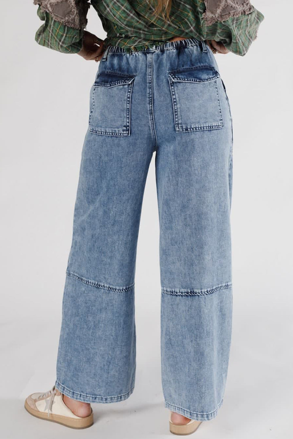 Ashleigh Blue Acid Wash Exposed Seam Drawstring High Waist Jeans