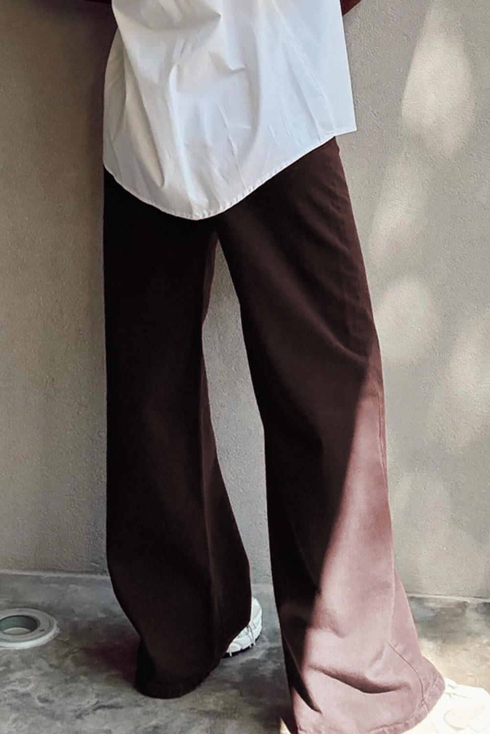 Coffee Solid Color Loose Straight High Waist Jeans