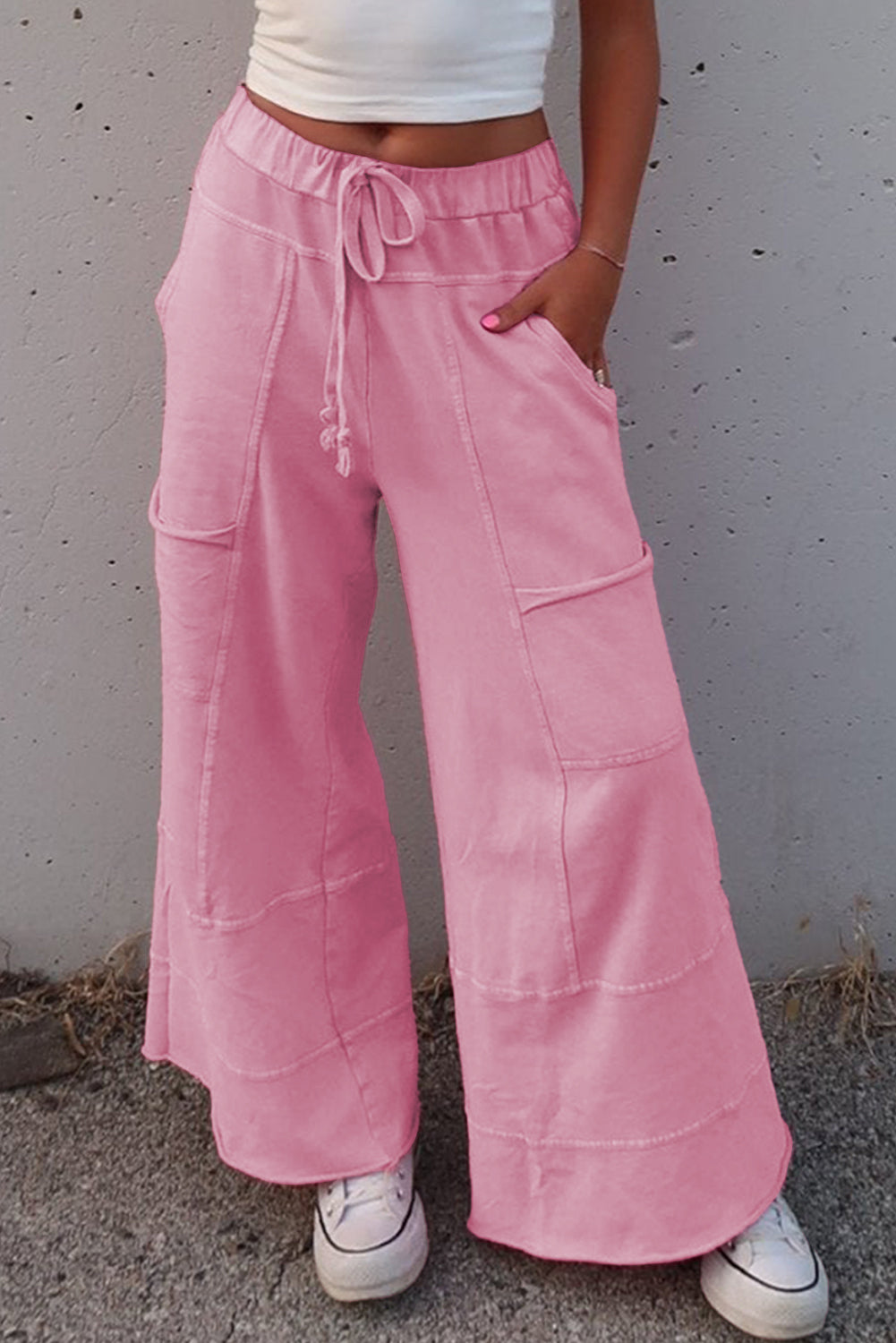 Bonbon Mineral Wash Exposed Seam Wide Leg Cargo Pants