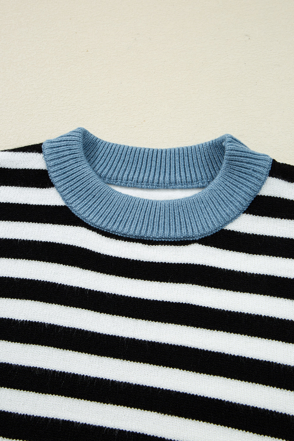 Black Striped Colorblock Patchwork Long Sleeve Sweater
