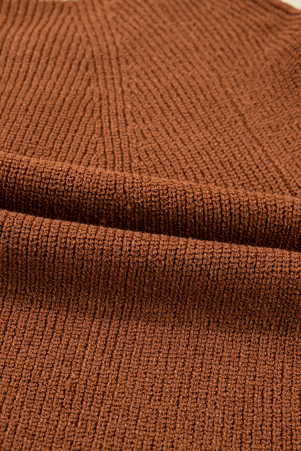 Chestnut Contrast Color V Neckline Knit Cardigan