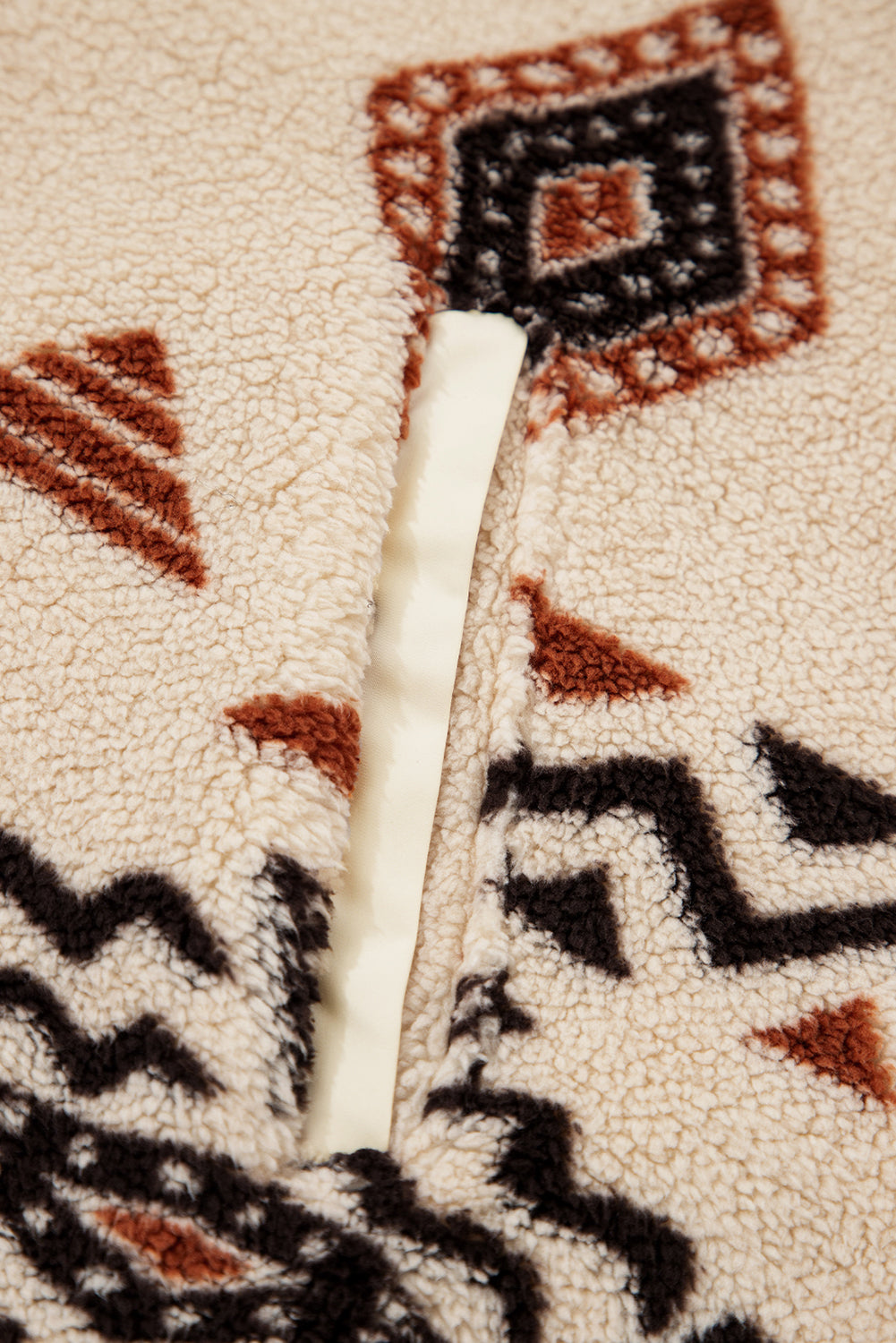 Beige Vintage Geometric Half Zip Plush Sweatshirt