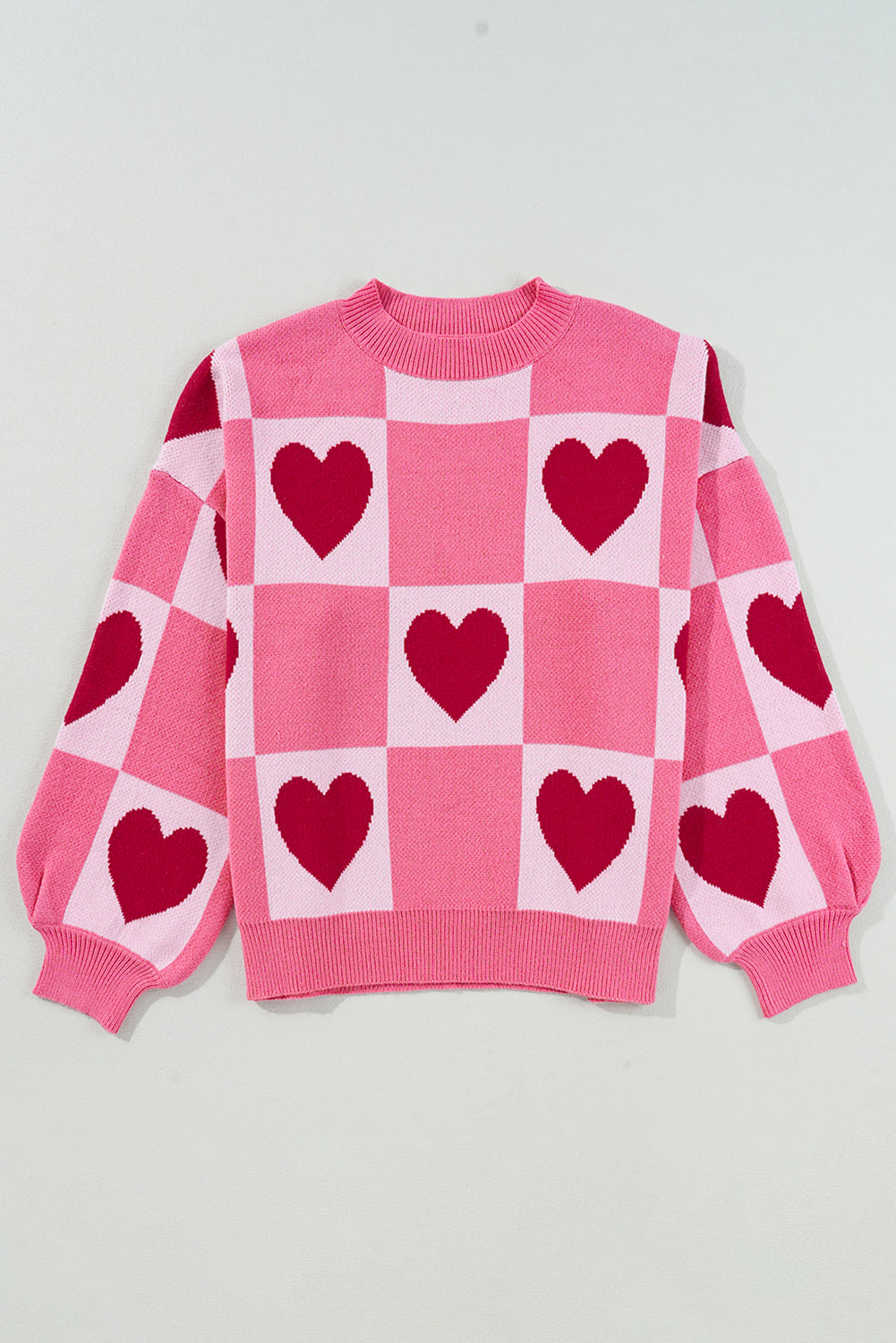Pink Love Heart Checkered Valentine Knit Sweater