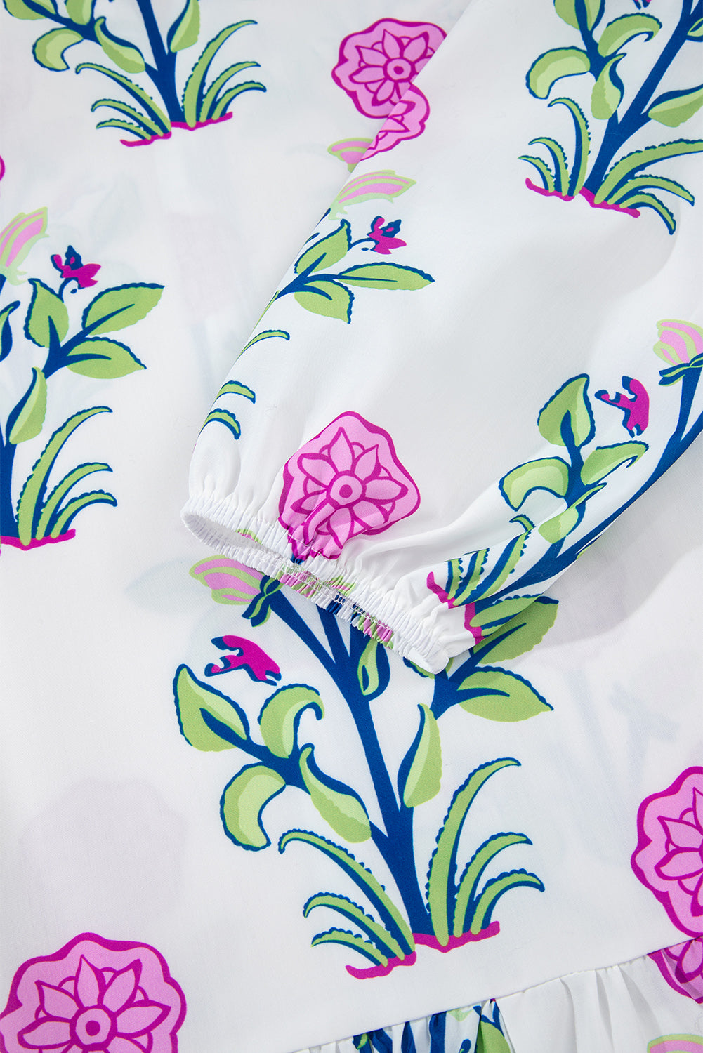 White Floral Print Pop of Color V Neck Mini Dress