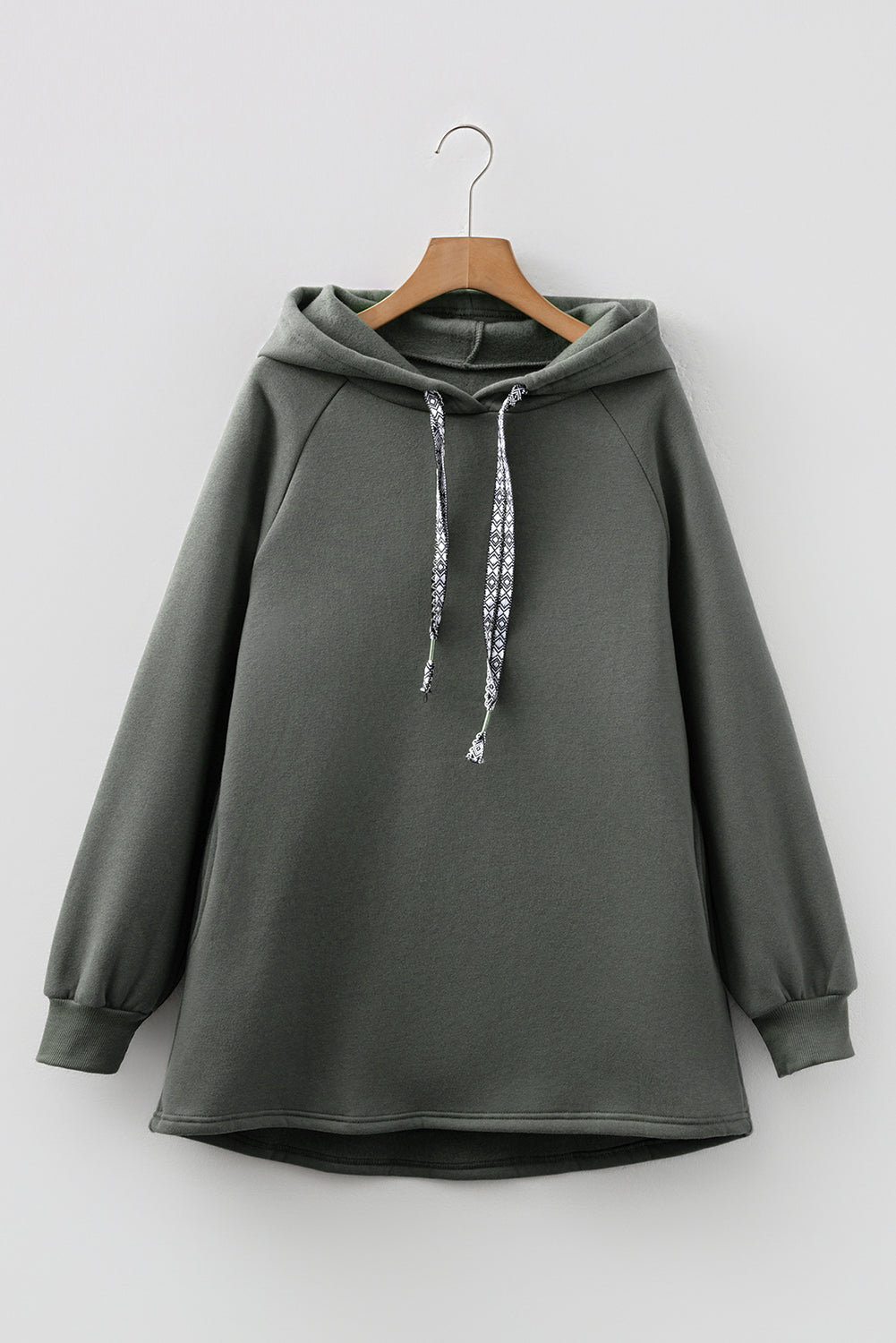 Raglan Sleeve Drawstring Hooded Tunic Sweatshirt