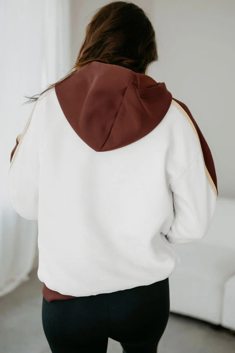 Coffee Colorblock Kangaroo Pocket Long Sleeve Hoodie