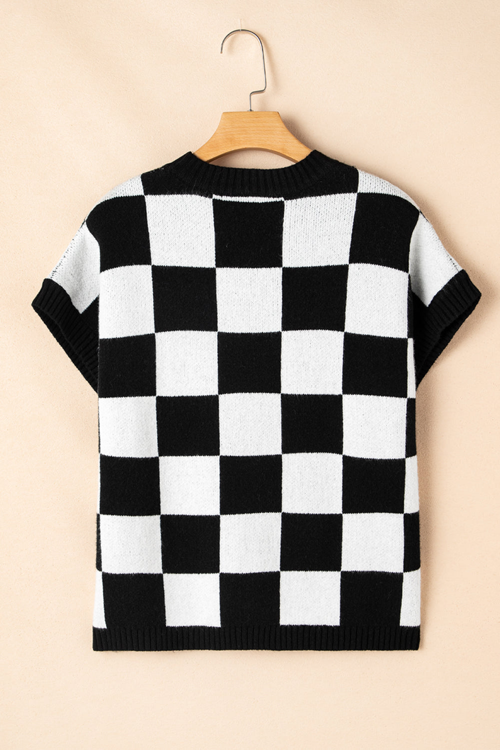 Black Colorblock Plaid Knit Vest