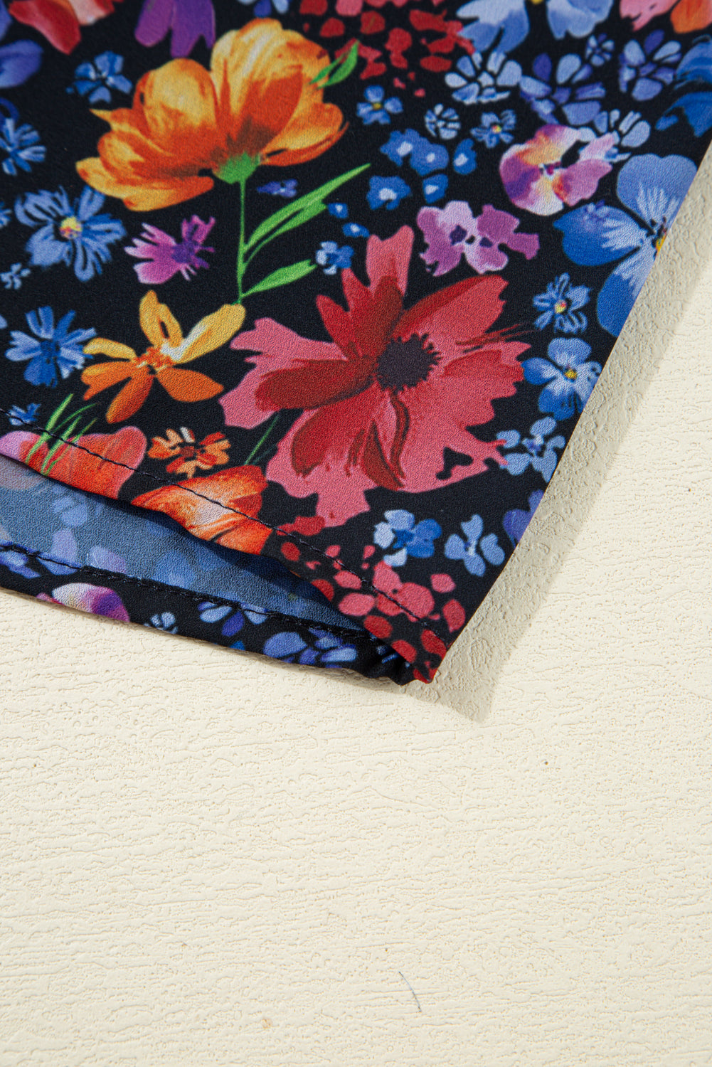 Blue Floral Print V Neck Long Sleeve Flowy Maxi Dress