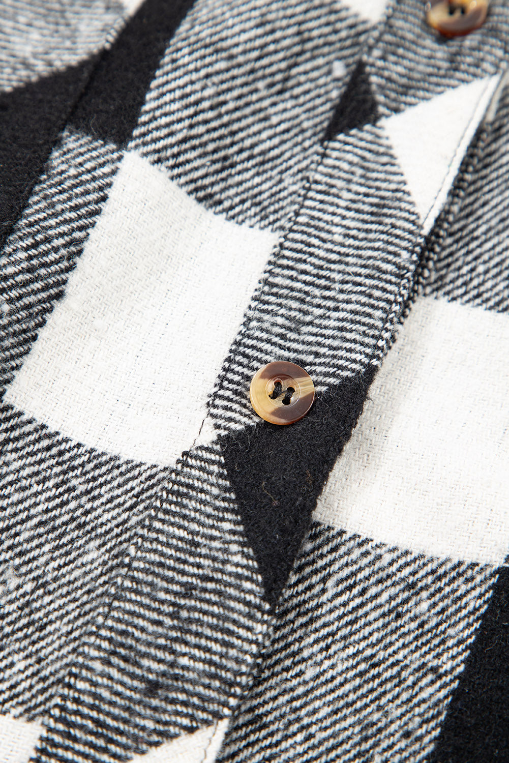 Black Plaid Patchwork Drawstring Hooded Raw Hem Shacket