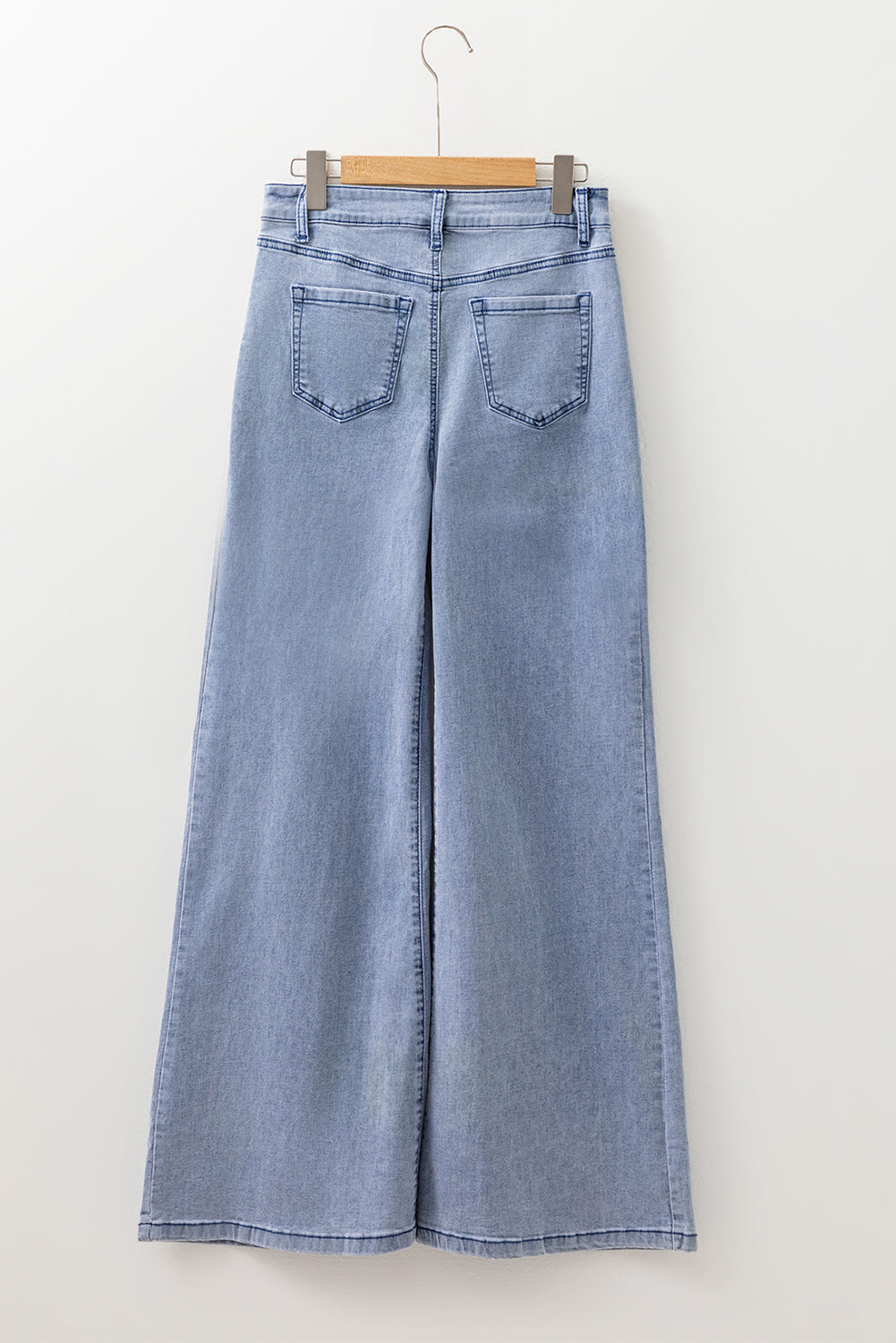Beau Blue Button Zip High Waist Flared Hem Jeans