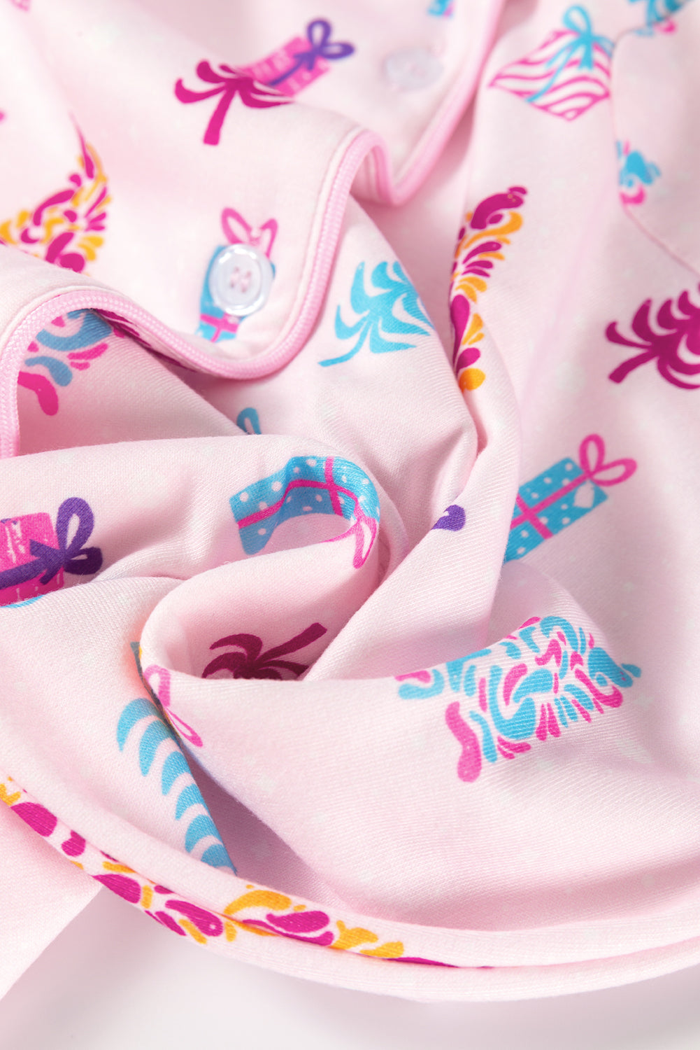 Pink Christmas Twinkle Tree Print Casual Shirt Sleep Dress