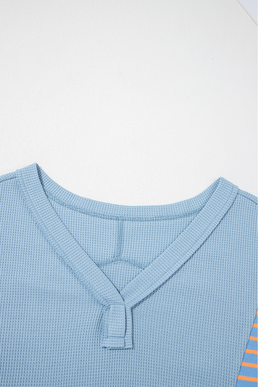 Dusk Blue Exposed Seam Waffle Striped Patchwork Baggy Pullover