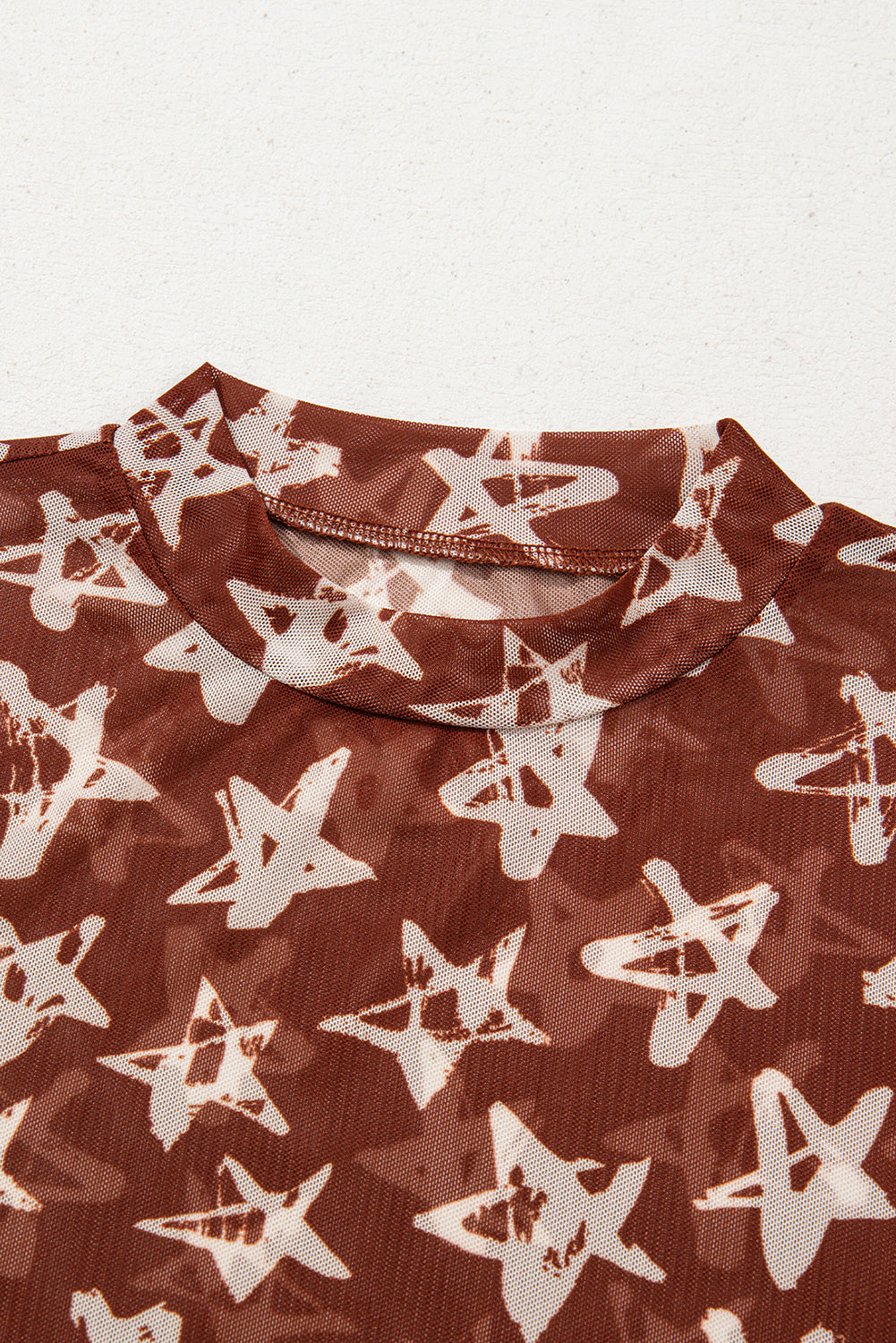 Red Star Print Mock Neck Slim Fit Top