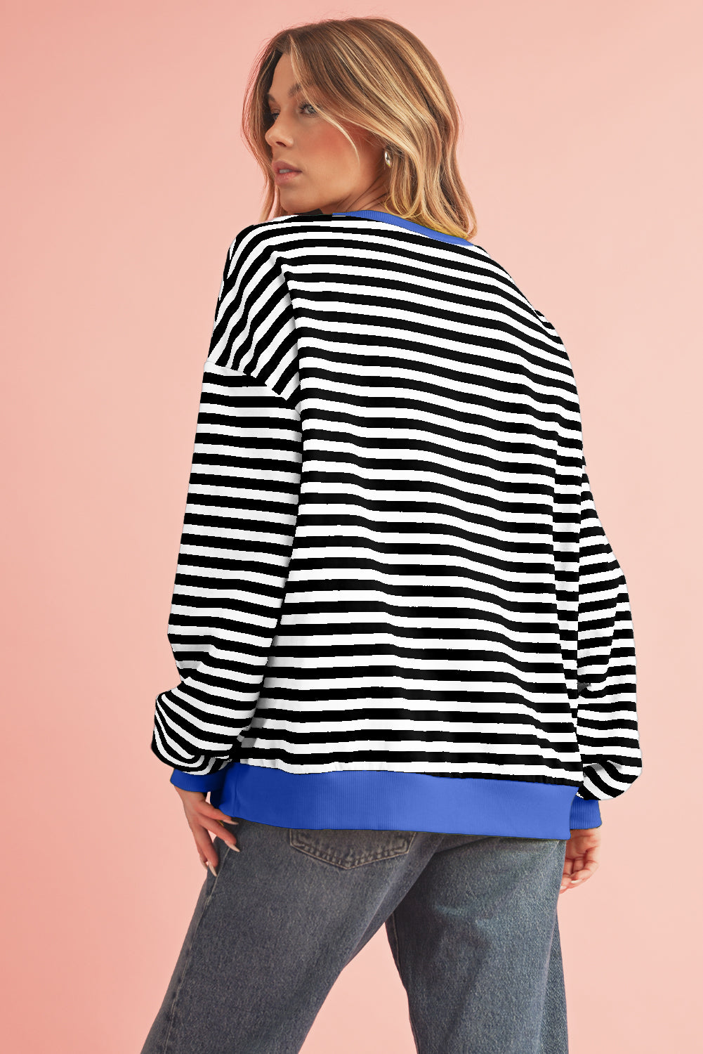 Black Stripe Contrast Edge Cross Seam Oversized Sweatshirt