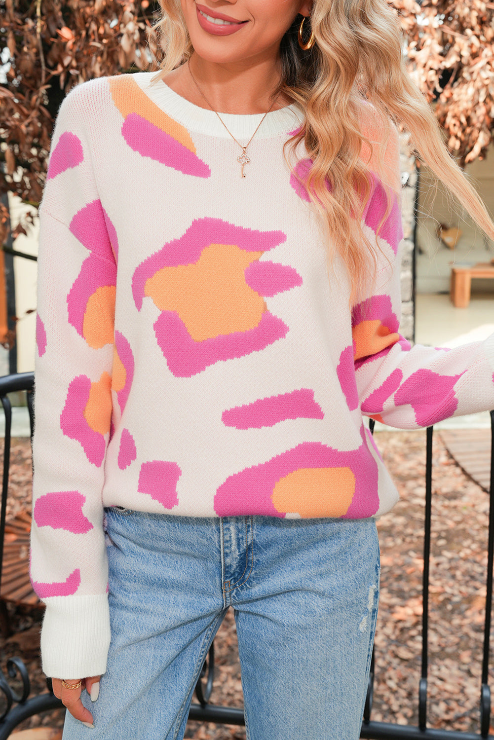Sachet Pink Cheetah Colorblock Sweater