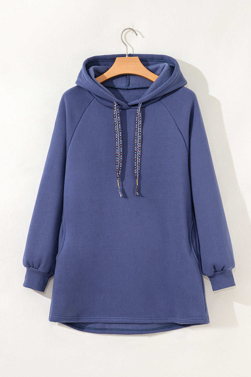 Dirty Blue Drawstring Hooded Tunic Sweatshirt