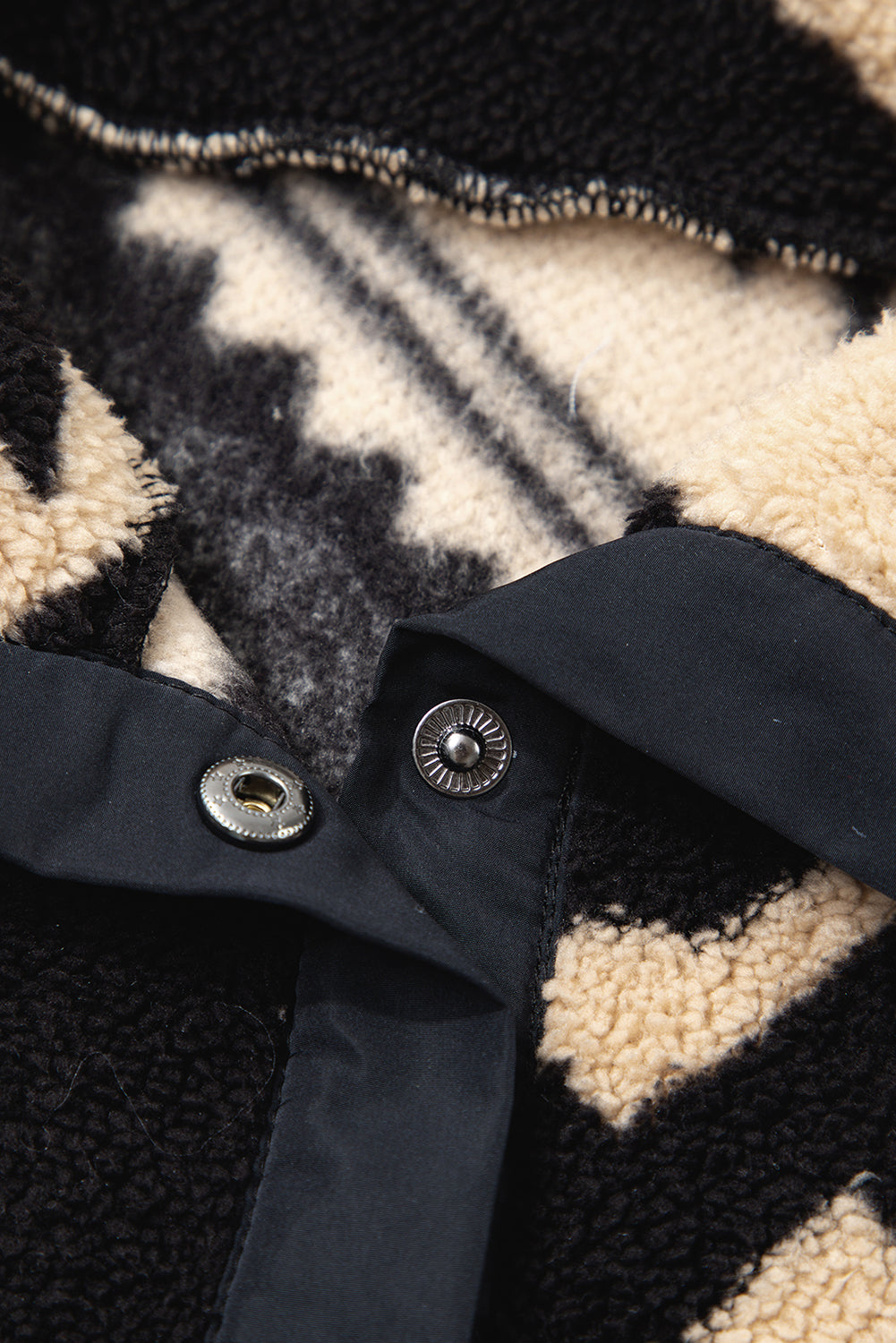 Black Vintage Geometric Half Zip Plush Sweatshirt