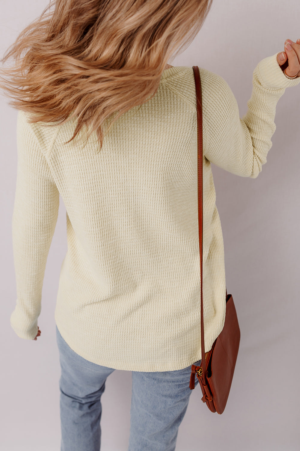 Oatmeal Textured Knit Half Button Henley Top