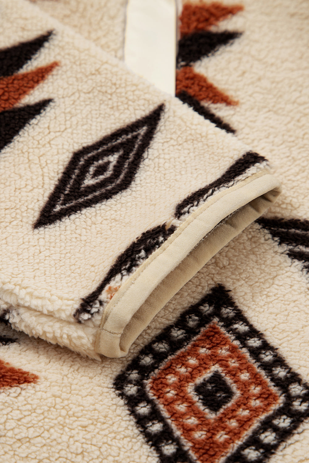 Beige Vintage Geometric Half Zip Plush Sweatshirt