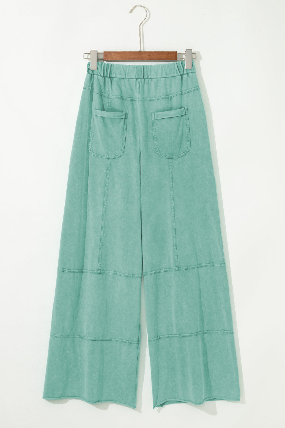 Mint Green Mineral Wash Exposed Seam Wide Leg Cargo Pants