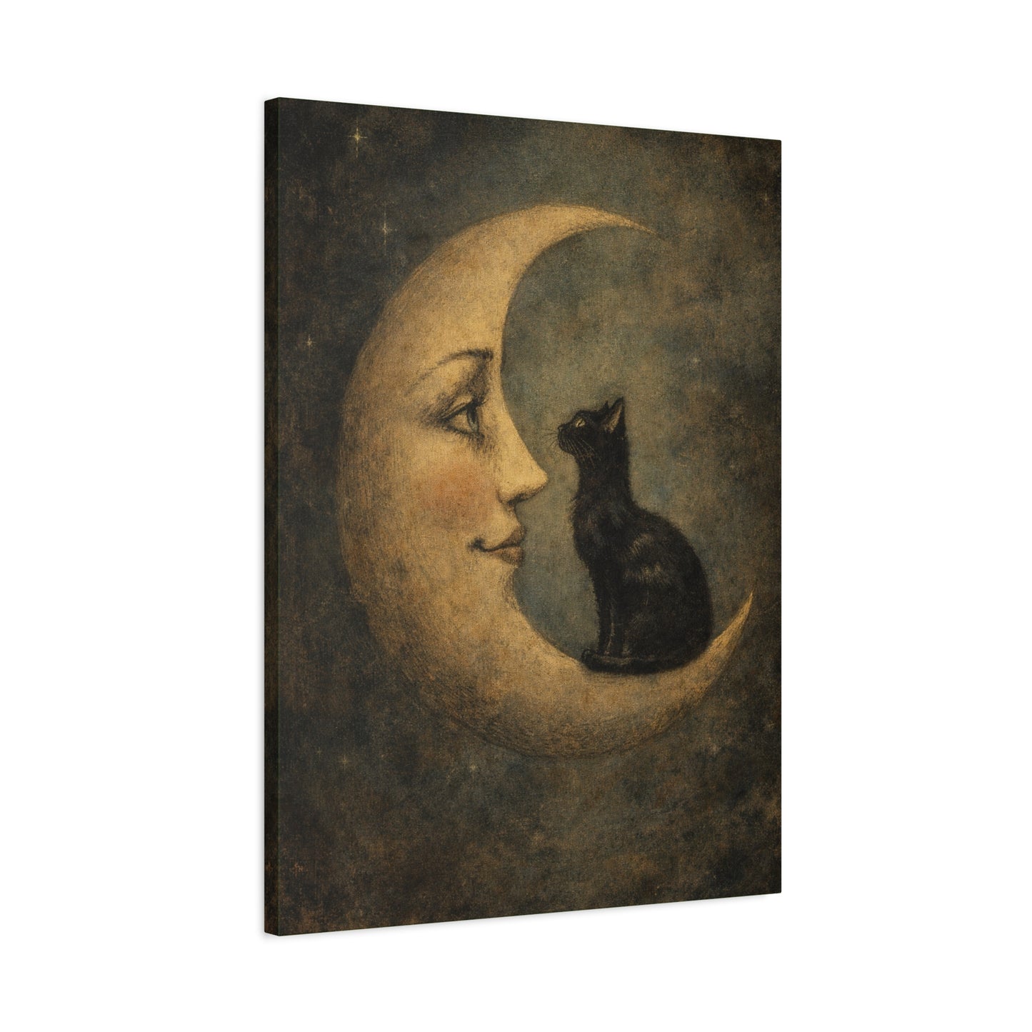 Vintage Moon & Black Cat Canvas