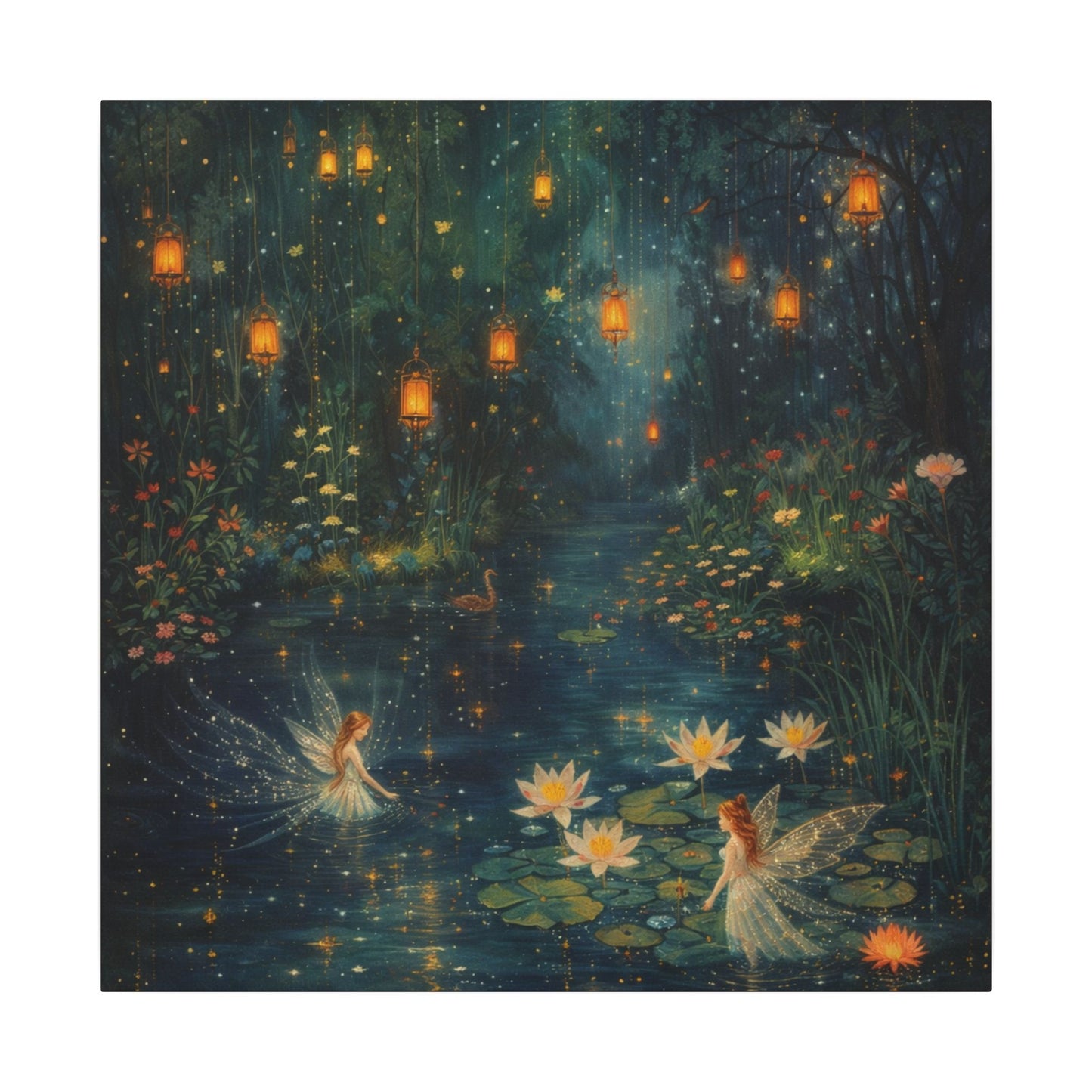 Enchanted Lanterns & Water Lily Canvas