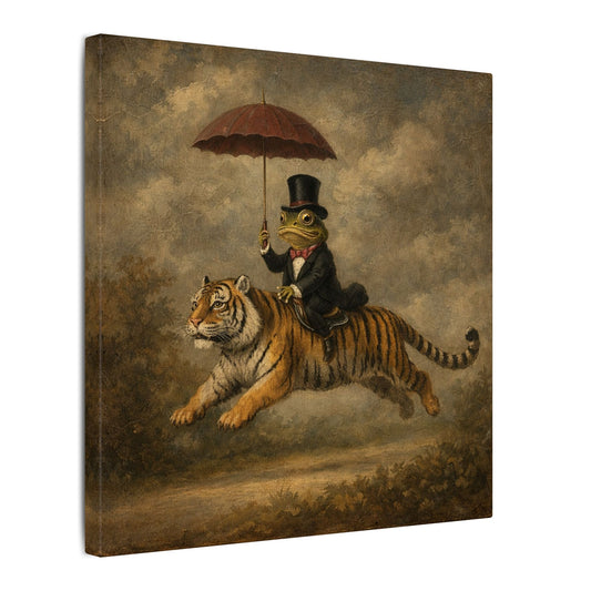 Frog Gentleman Riding Tiger Canvas