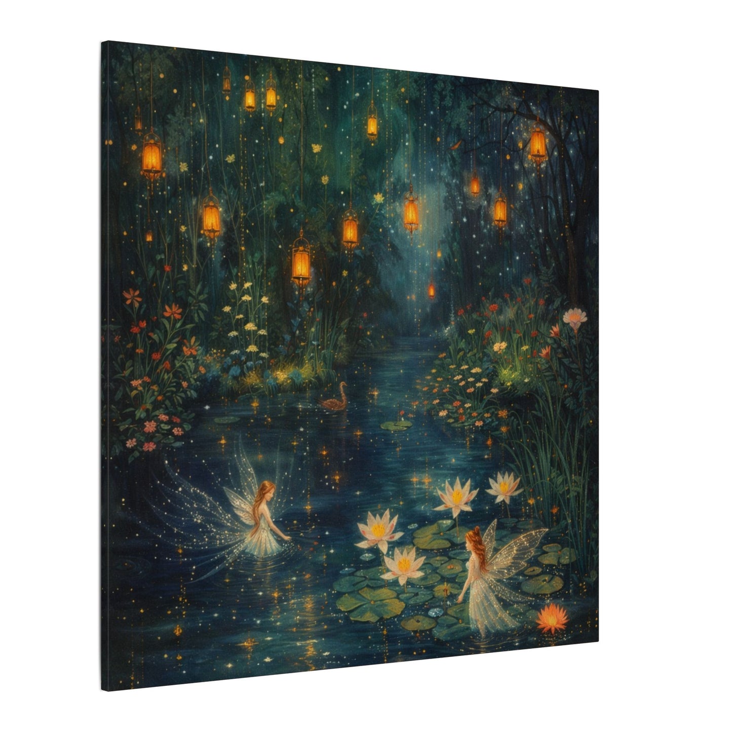 Enchanted Lanterns & Water Lily Canvas