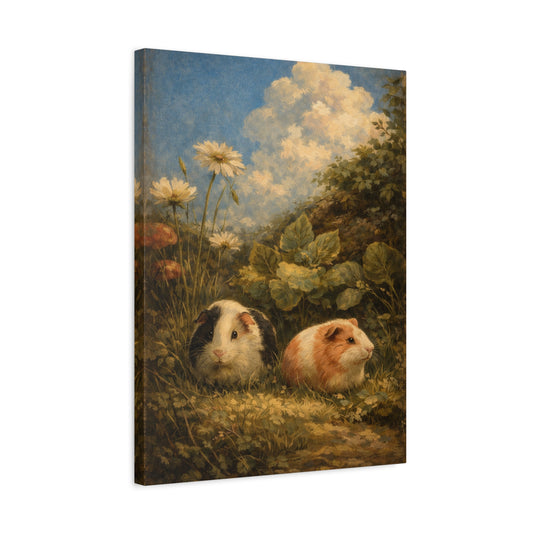 Guinea Pig Garden Canvas Art — Vintage Floral Pet Wall Decor