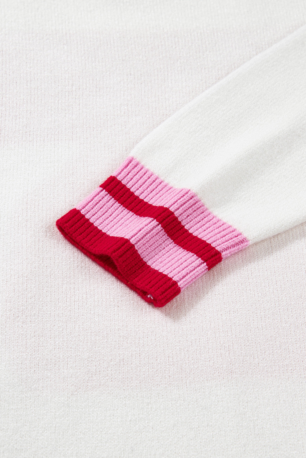 White Bow Pattern Contrast Trim Long Sleeve Sweater