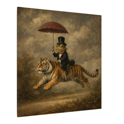 Frog Gentleman Riding Tiger Canvas