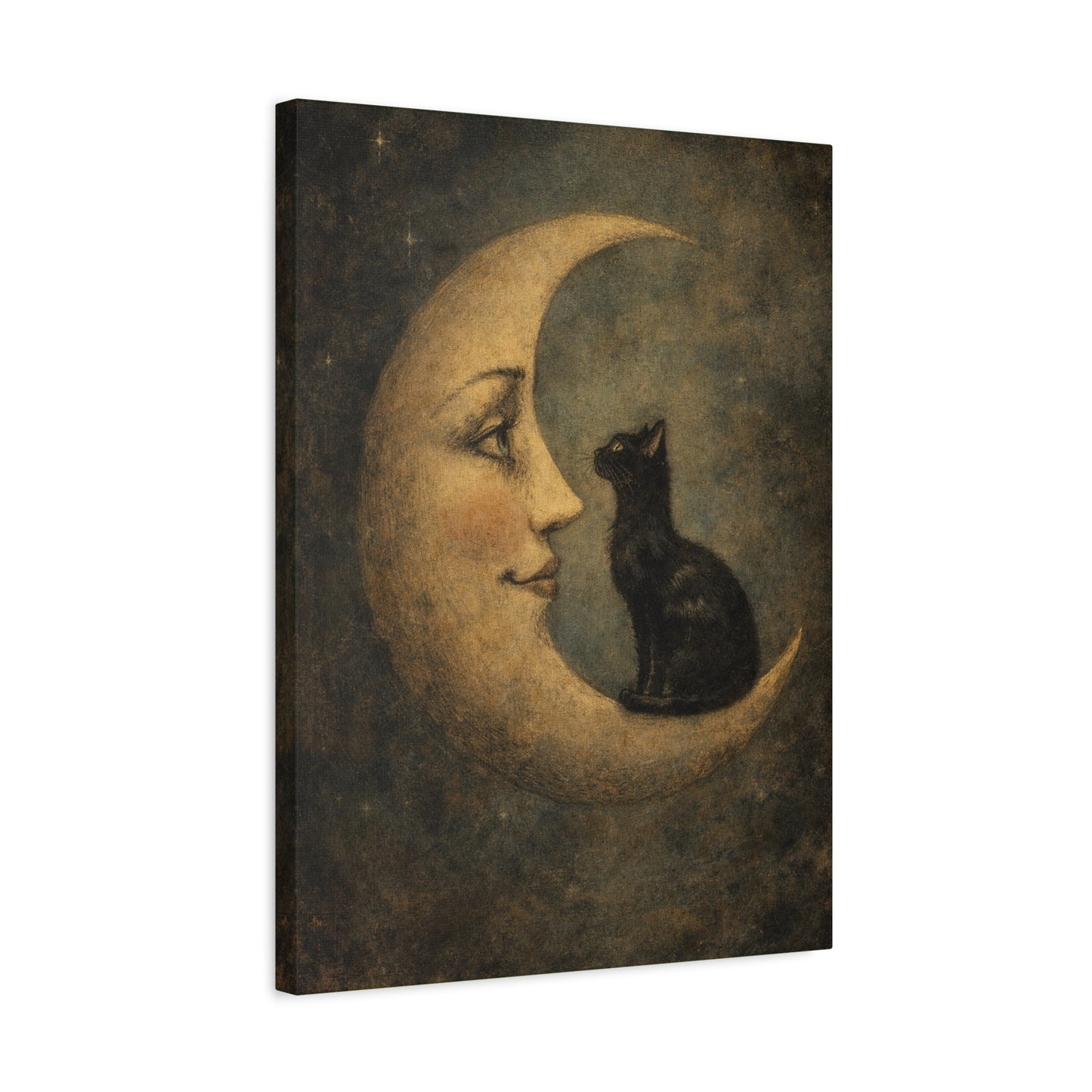 Vintage Moon & Black Cat Canvas